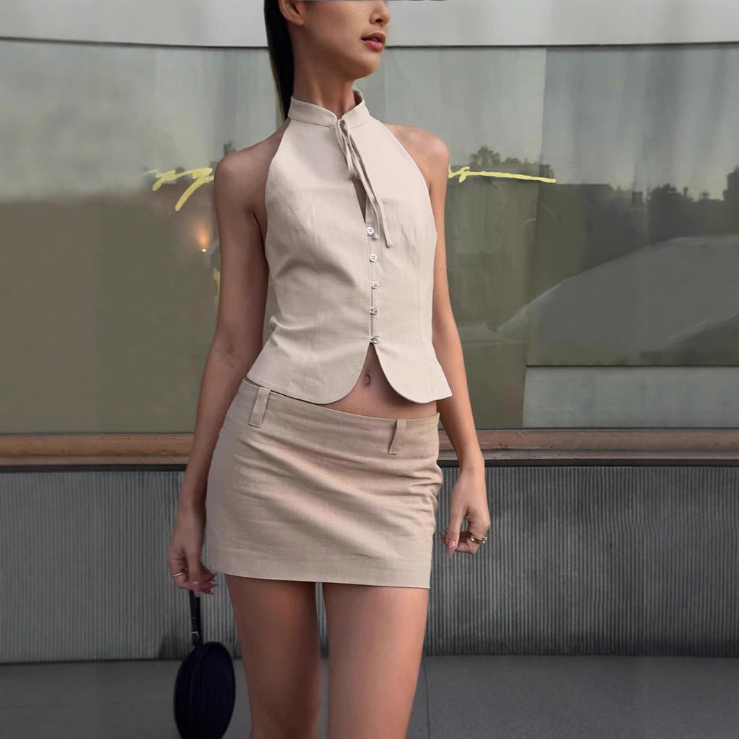 Women's Retro Slim-fit Backless Cropped Top