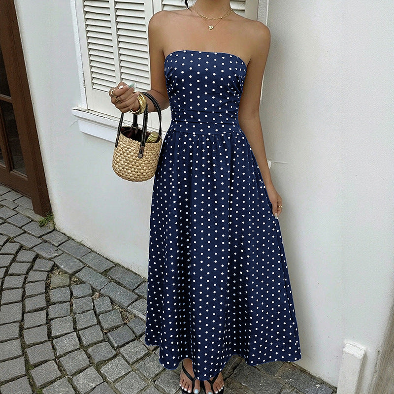 Sleeveless Tube Top Dress With A Polka-dot Print
