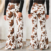 Womens Denim Floral Brown High-Waisted Flared Pants
