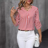 Striped Print VNeck ButtonUp Shirt