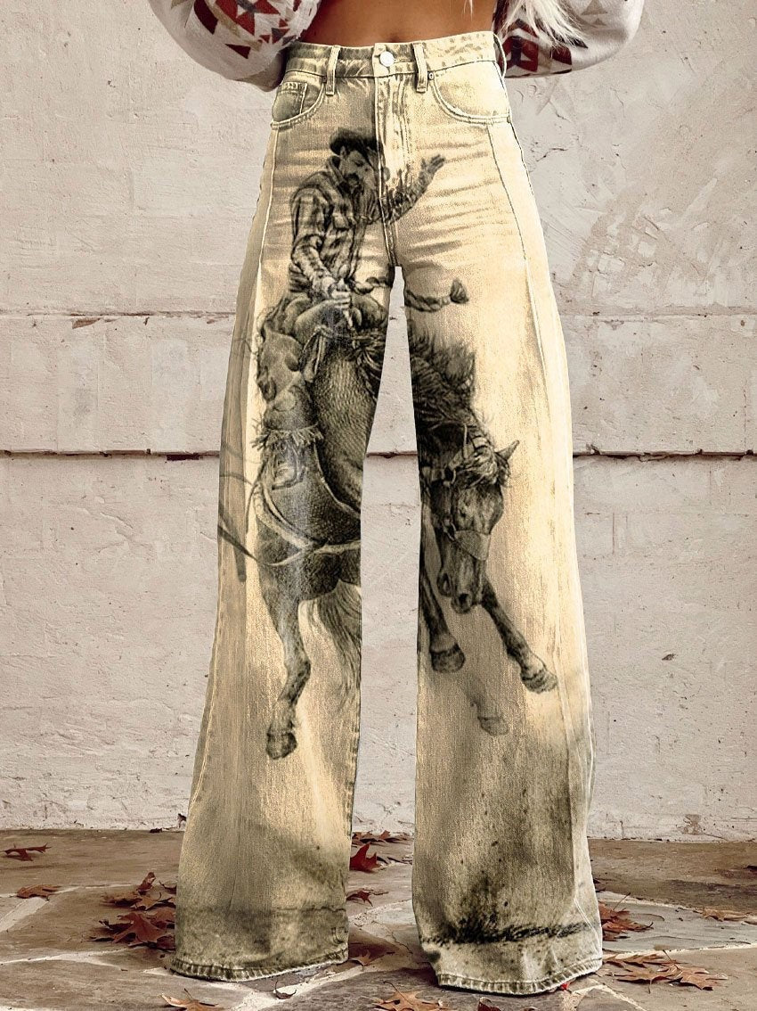 Flared Jeans Loose-fit Denim Pants With A Retro Print