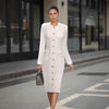 Elegant Off-white Tweed Long-sleeve Dress From Europe And The US