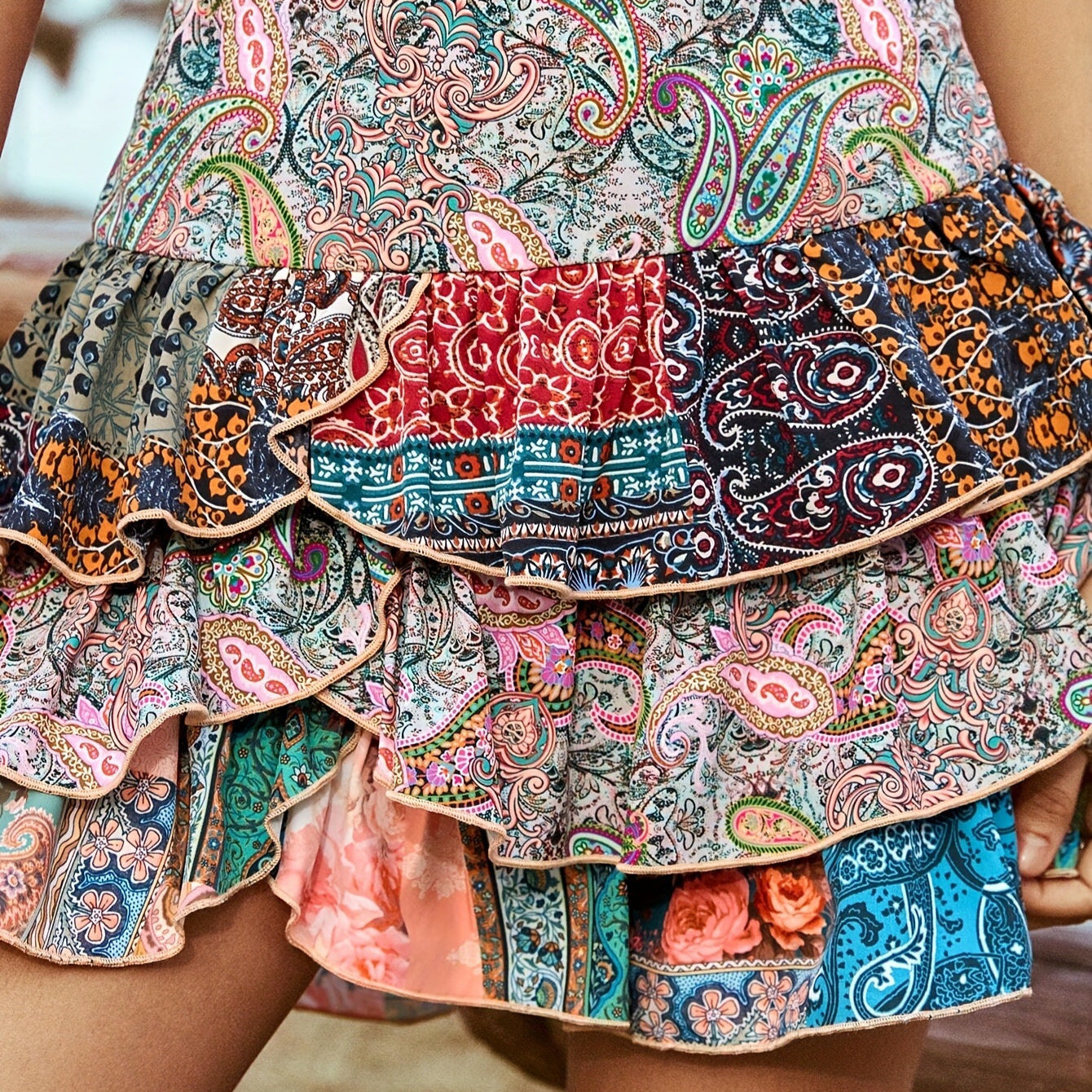 New Stylish Bohemian Party Skirt With A Retro Color-block Design