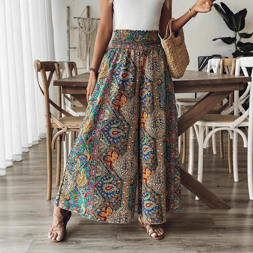 New Summer Printed High-Waisted Bohemian Wide-Leg Culottes In A Vacation Style