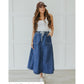Womens Solid-Color Casual Drawstring Washed Denim Skirt