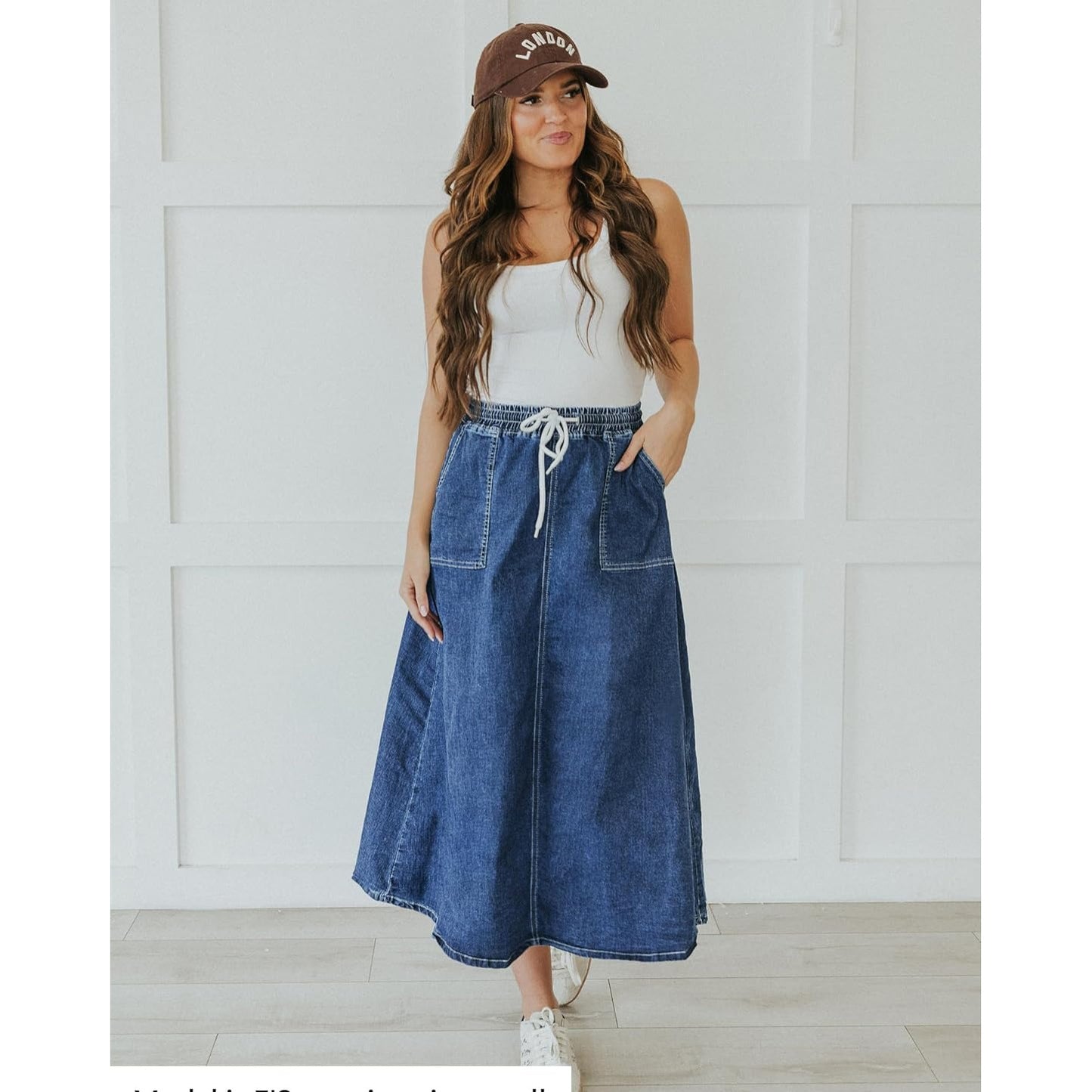 Womens Solid-Color Casual Drawstring Washed Denim Skirt