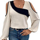 Women's Cold Shoulder Color Block Long Sleeve Tee Shirt Casual Going Out Top