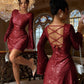 Body Hugging Backless Strap Detail Sequin Long Sleeve Dress