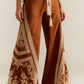 Women's Retro Patchwork Wide-Leg Pants, High-Waisted Drape Flared Pants, Ethnic Style Tie Casual Pants