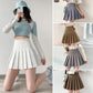 Womens Solid-Color Korean-Style High-Waisted Pleated Skirt