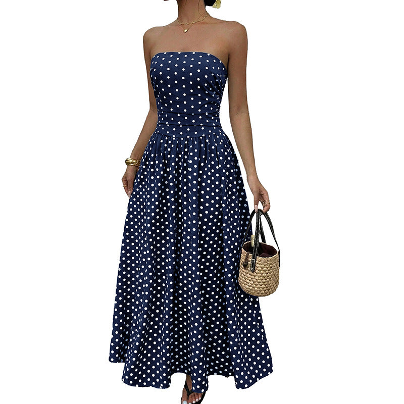 Sleeveless Tube Top Dress With A Polka-dot Print