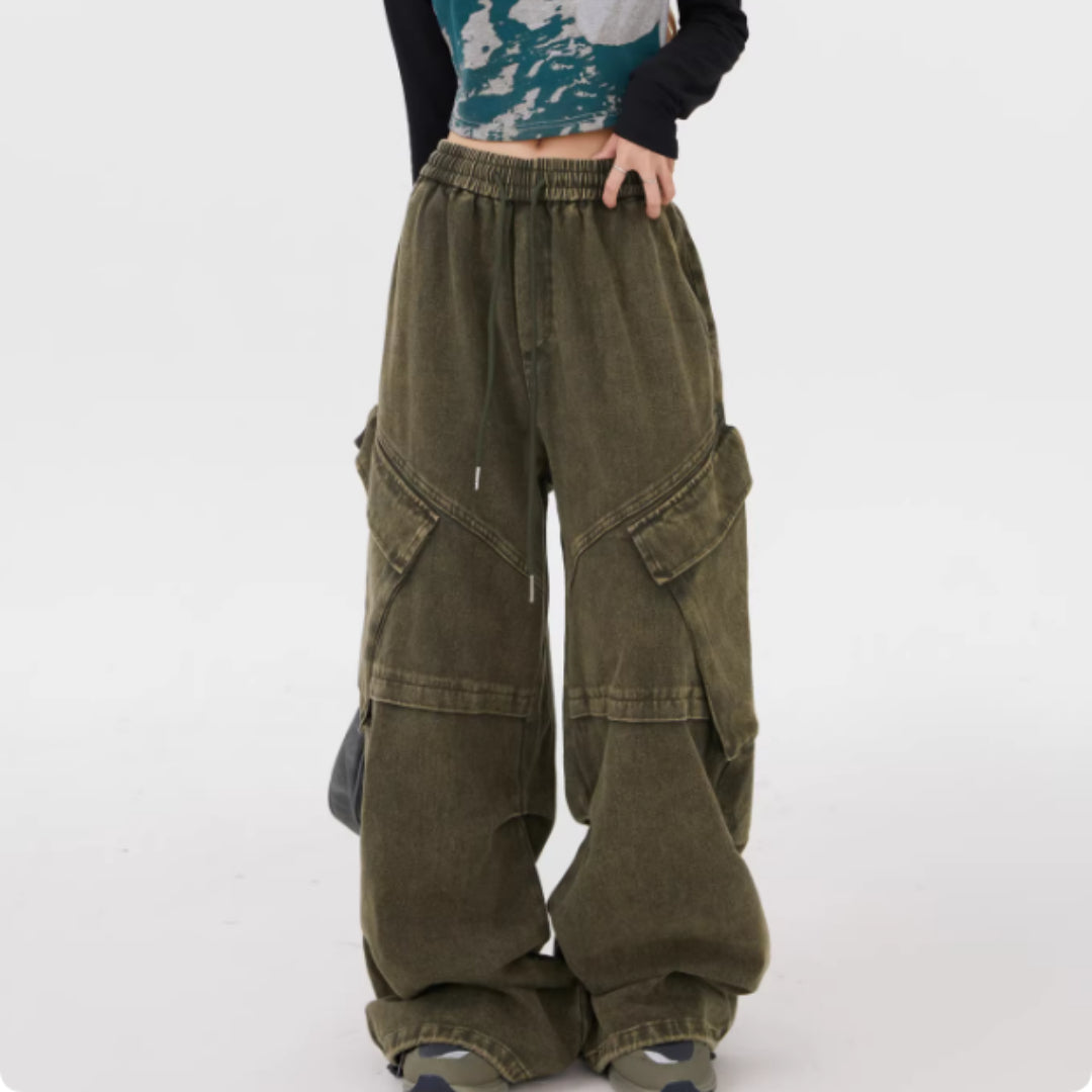 American High Street Cargo Pants Men's And Women's Washed And Distressed