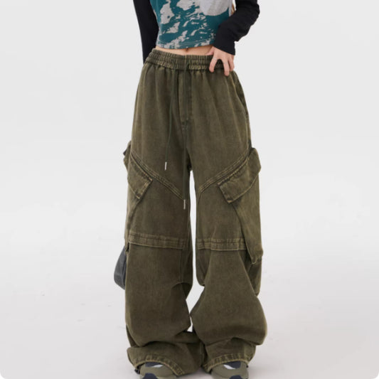 American High Street Cargo Pants Men's And Women's Washed And Distressed