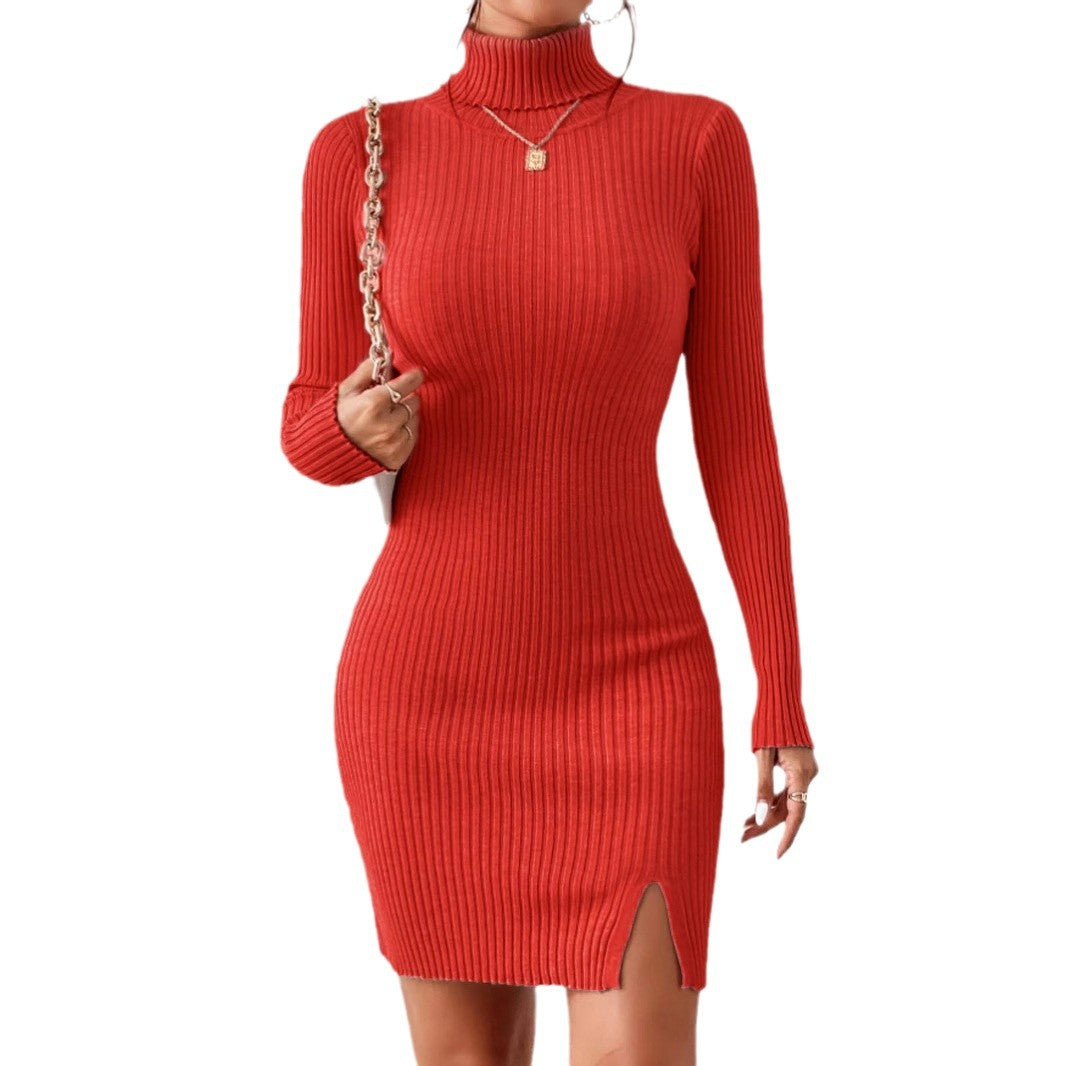 Solid-color Slim-fit Knitted Womens Dress From Europe And The US