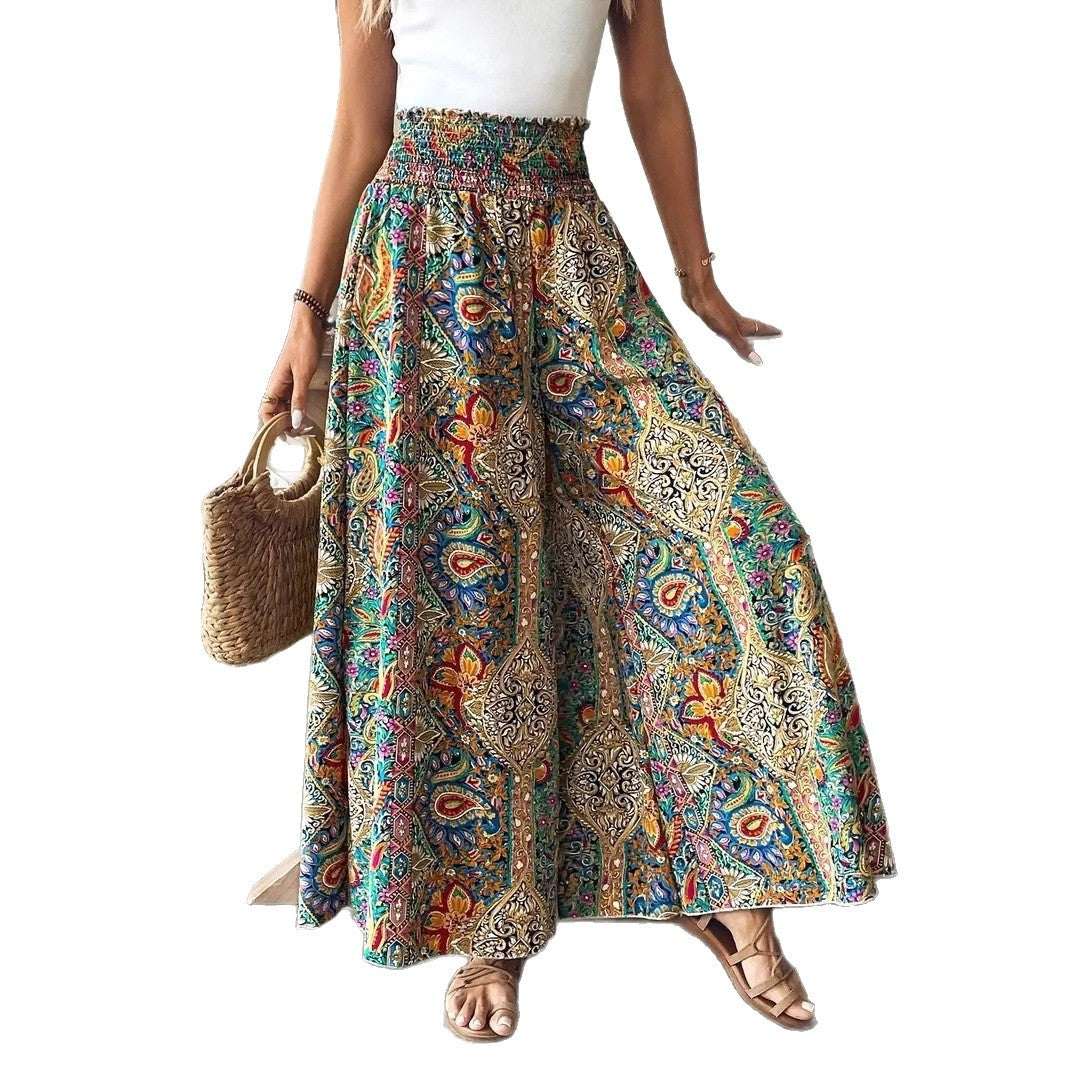 New Summer Printed High-Waisted Bohemian Wide-Leg Culottes In A Vacation Style