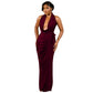 Solid-color Deep-V-neck Backless Figure-hugging Sheath Dress