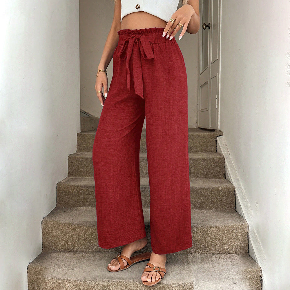 High Waisted Drawstring Casual Pants