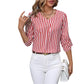 Striped Print VNeck ButtonUp Shirt