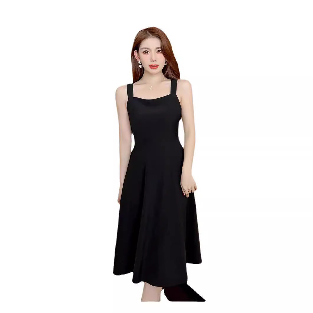 Black Suspender Big Swing Skirt A Strap Skirt Spring Dress