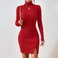 Solid-color Slim-fit Knitted Womens Dress From Europe And The US