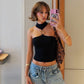 Women's Solid Color Slim Fit Crop Top With Halter Neck