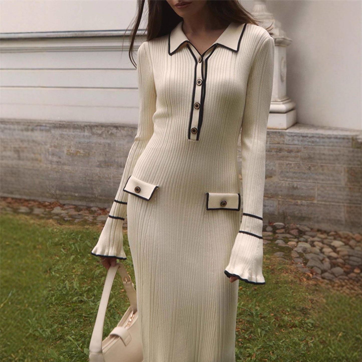 Chanel-inspired Subtly Luxurious Figure-hugging Knit Dress With An Elegant Design