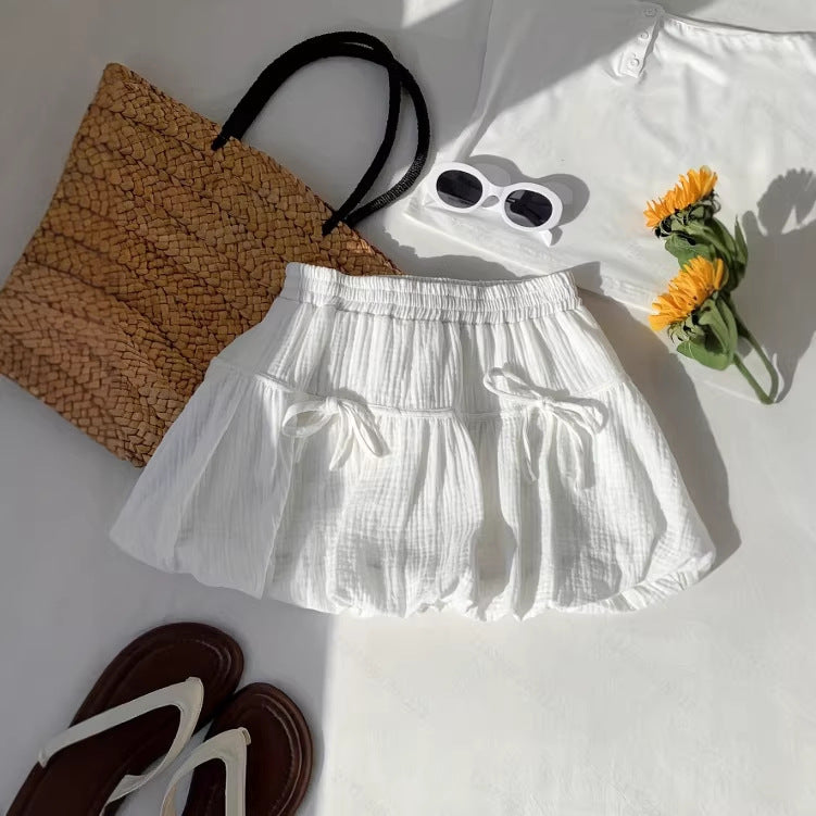 New Stylish Beach Vacation Style Bow-tie Pleated Skirt