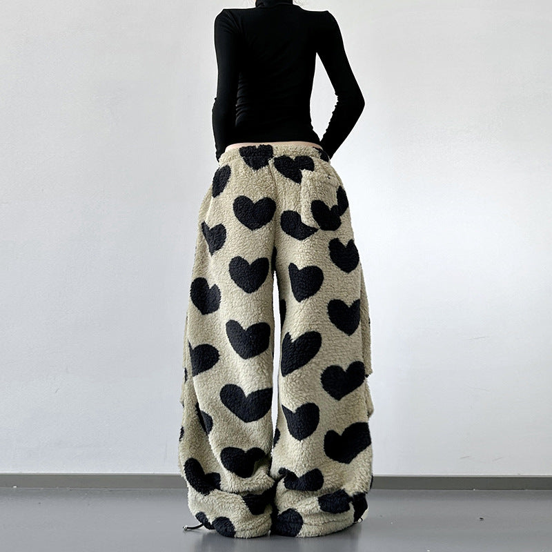 Womens Retro American-Style Leopard-Print Wide-Leg Pants