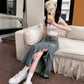 Irregularly Split Fishtail Denim Skirt