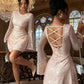 Body Hugging Backless Strap Detail Sequin Long Sleeve Dress