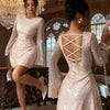 Body Hugging Backless Strap Detail Sequin Long Sleeve Dress