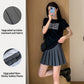Womens Solid-Color Korean-Style High-Waisted Pleated Skirt