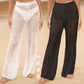 Female Solid Color Loose Fit Beach-cutout Printed Pants
