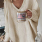 Long Sleeved V-neck Solid Color Knitted Sweater Sweatshirt