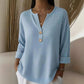 Womens Loose-fit Waffle-knit Long-sleeve V-neck Top