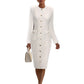 Elegant Off-white Tweed Long-sleeve Dress From Europe And The US
