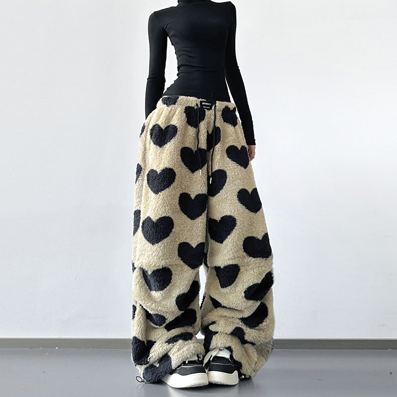 Womens Retro American-Style Leopard-Print Wide-Leg Pants