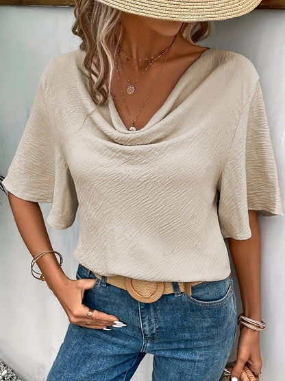 Women's Solid Color Casual Fashion Short Sleeved Shirt