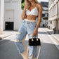 New Fashionable Women's Street Style Stitching Pants, Trendy Ins-worthy Beggar Style Ripped Jeans, Suitable For All Seasons
