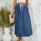 Womens Solid-Color Casual Drawstring Washed Denim Skirt