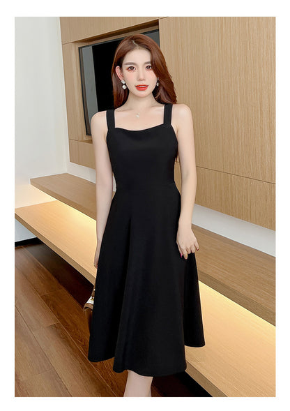 Black Suspender Big Swing Skirt A Strap Skirt Spring Dress