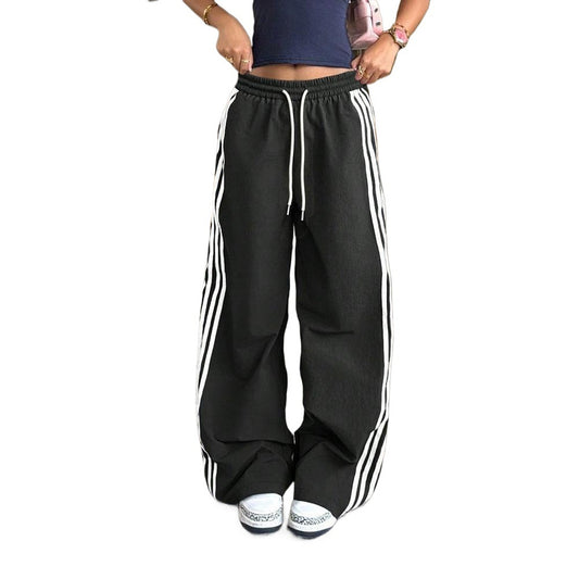 Womens American-style Streetwear Striped Woven Tape Track Pants