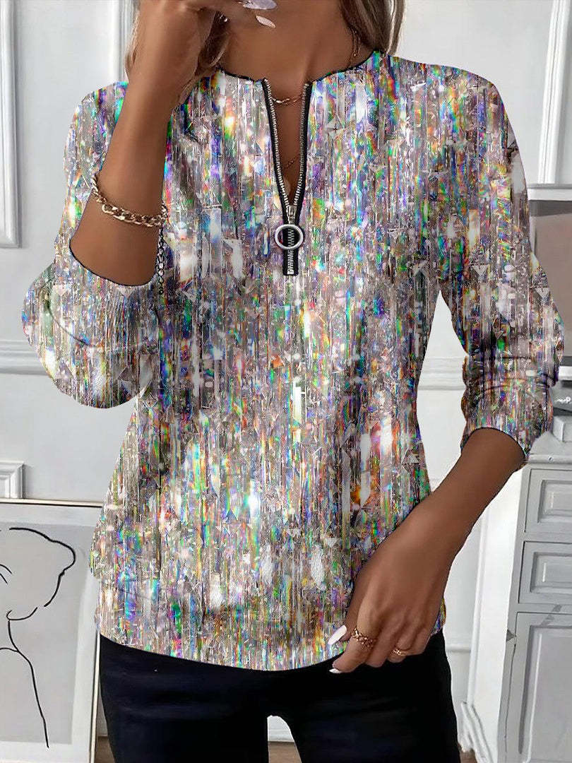 Womens Stylish Patchwork Striped Half-Zip Hoodie