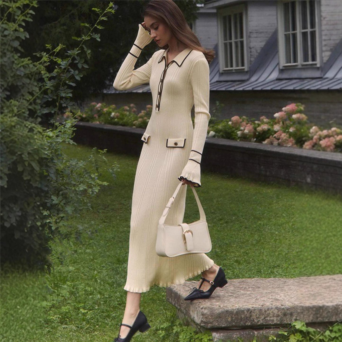 Chanel-inspired Subtly Luxurious Figure-hugging Knit Dress With An Elegant Design