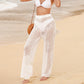 Female Solid Color Loose Fit Beach-cutout Printed Pants