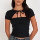 Women's Lace Up Hollow Out Short Sleeve Top