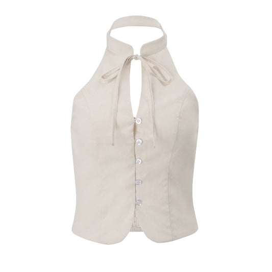 Women's Retro Slim-fit Backless Cropped Top