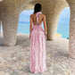 Womens Solid-Color Deep V-Neck Halter Off-Shoulder Dress