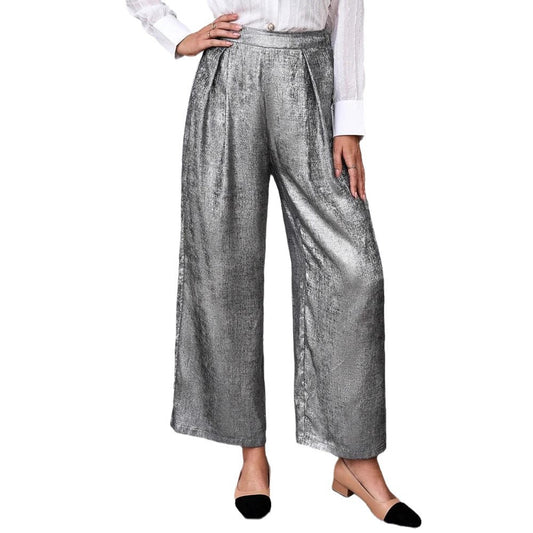 Womens Solid-Color High-Waisted Wide-Leg Pants From Europe And The US