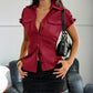 Women's Solid Color Short-sleeved Button Shirt